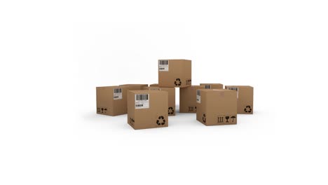 animación de varias cajas de cartón apiladas que se mueven sobre un fondo blanco