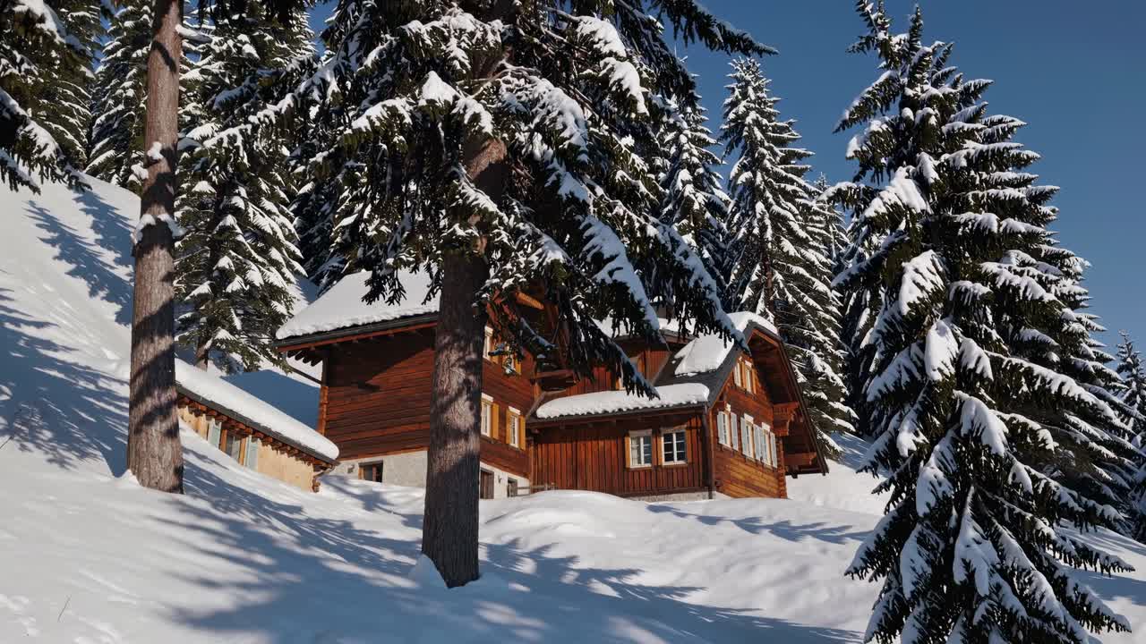 Snowy Alpine Cabin in the Woods