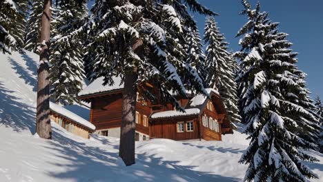 snowy alpine cabin in the woods