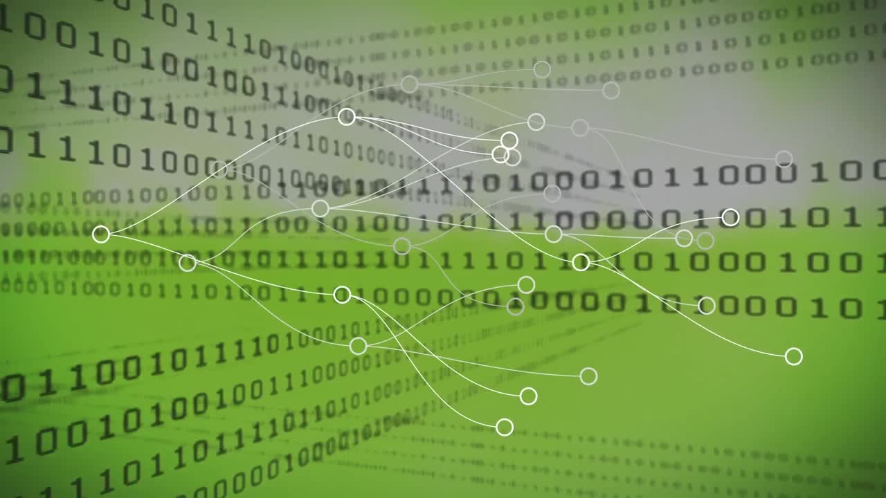 Animation of data processing over green background