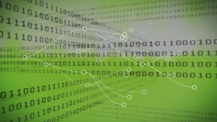 Animation of data processing over green background