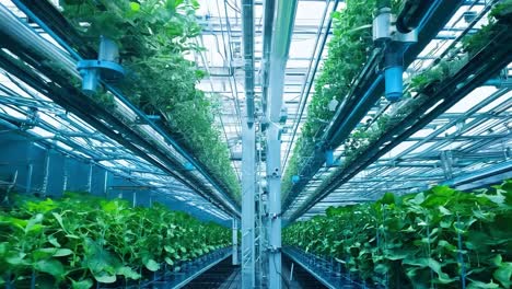 indoor hydroponic farm with plants growing in vertical layers