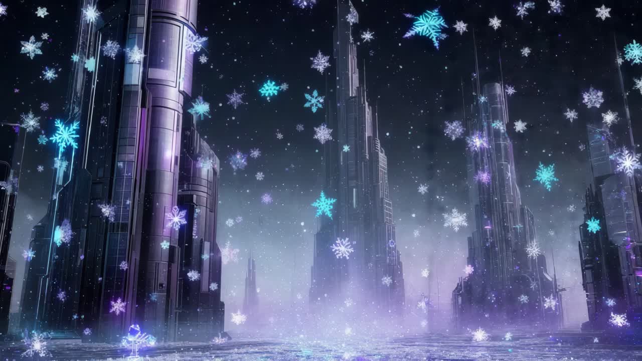 雪に覆われた未来の都市