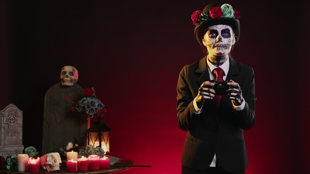 Sugar Skull Woman Playing Video Games