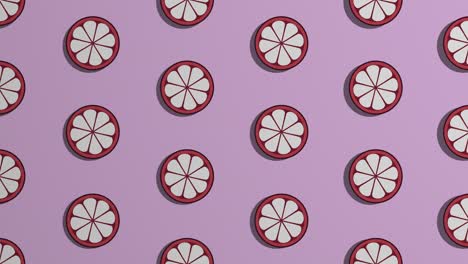 rotating mangosteen slices. pattern on pink background. style minimal. loop animation