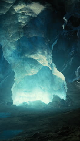 exploring the enchanting blue ice caverns glowing under the midnight sky