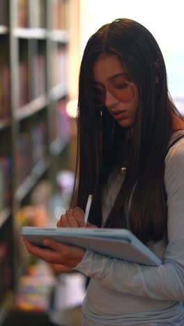 teenager studying in a library