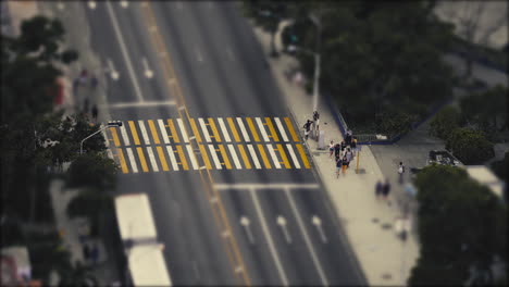 pedestrian crossing as traffic halts to let them pass on a 3 lane highway