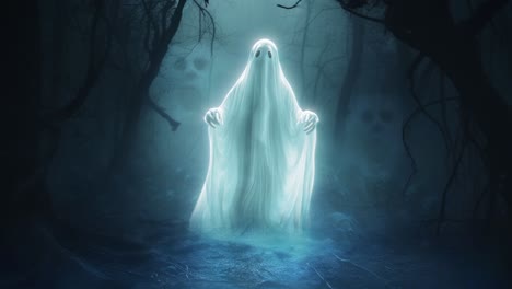 espeluznante halloween animado de fantasmas embrujado con fondo de bosque aterrador en resolución 4k