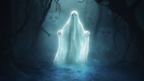 spooky halloween haunted ghost animation loop with scary forest background in 4k resolution