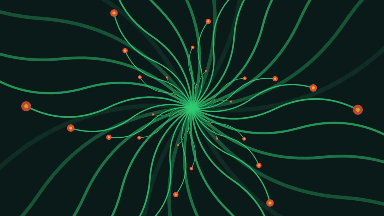 Abstract Animation of Green Wavy Lines Radiating from a Center Point