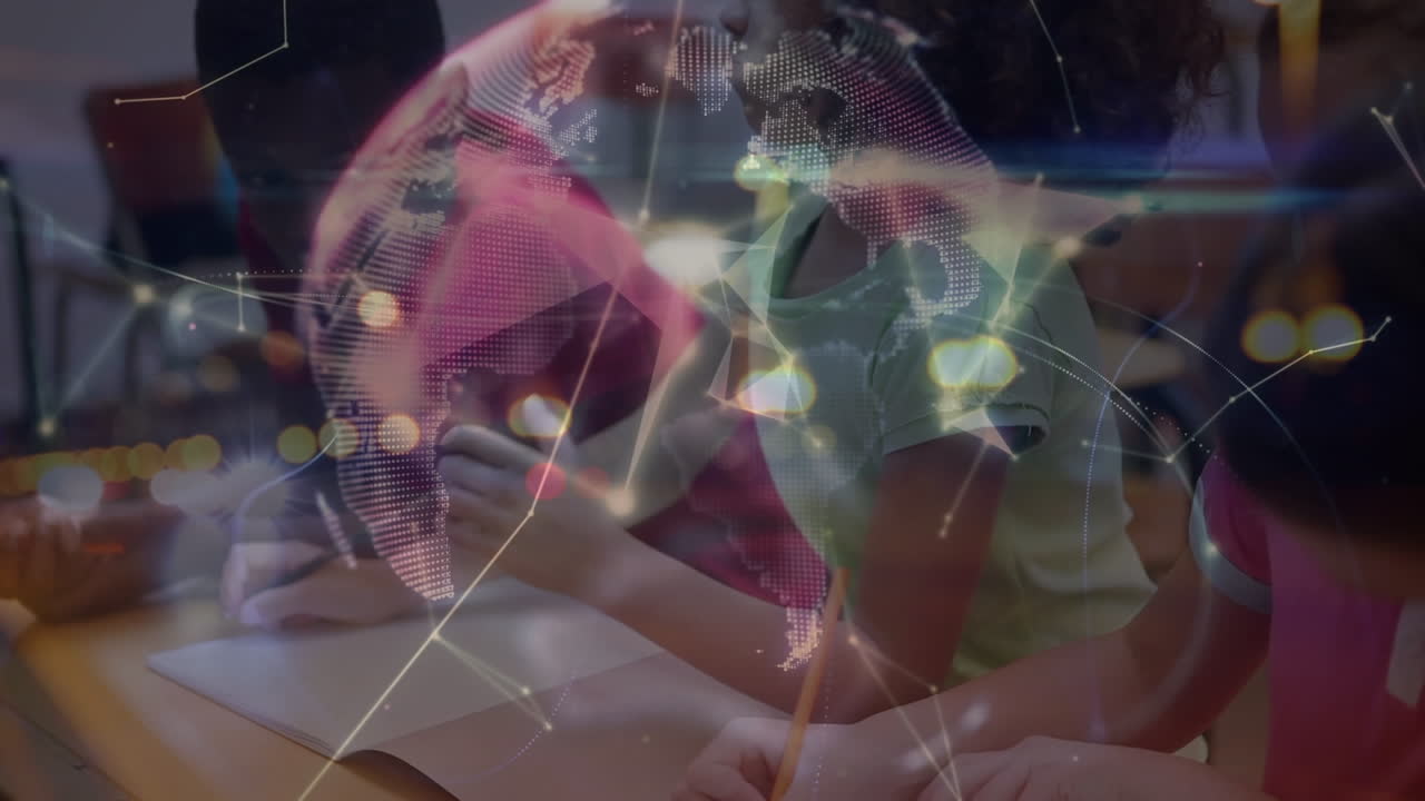 animación de la red de conexiones entre diversos escolares y el mundo