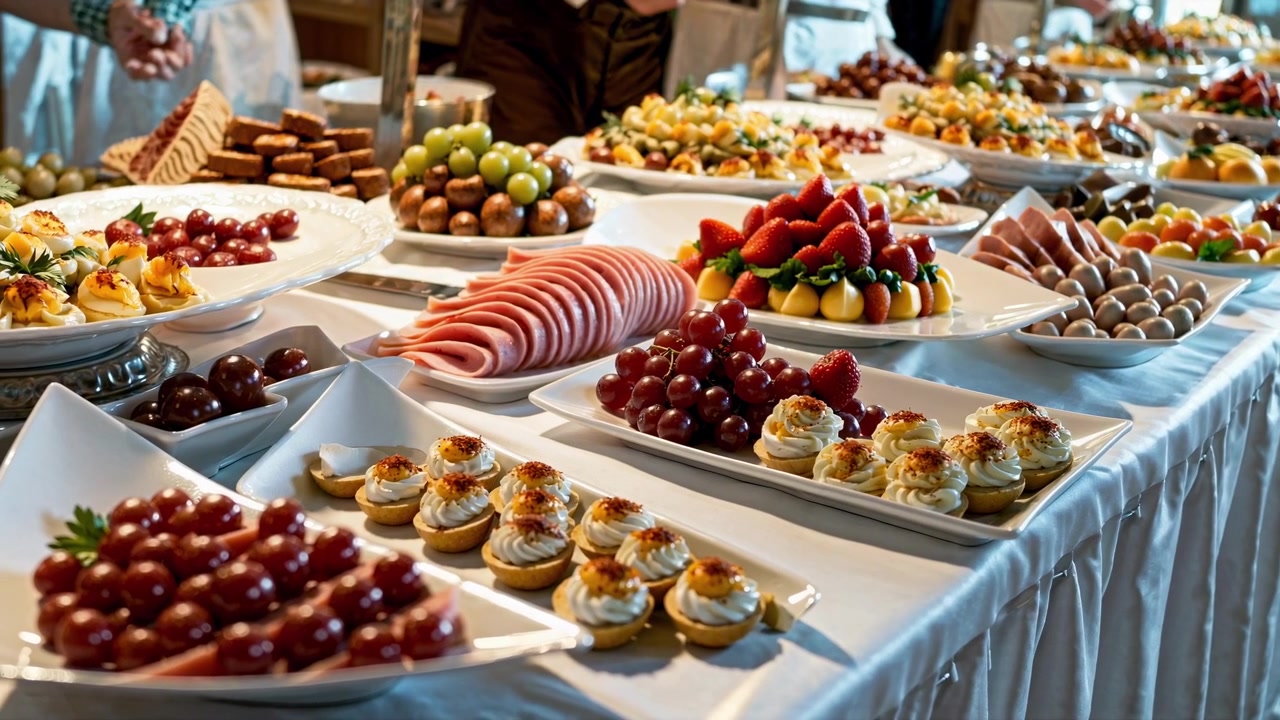 Buffet elegante con una varietà di cibi deliziosi