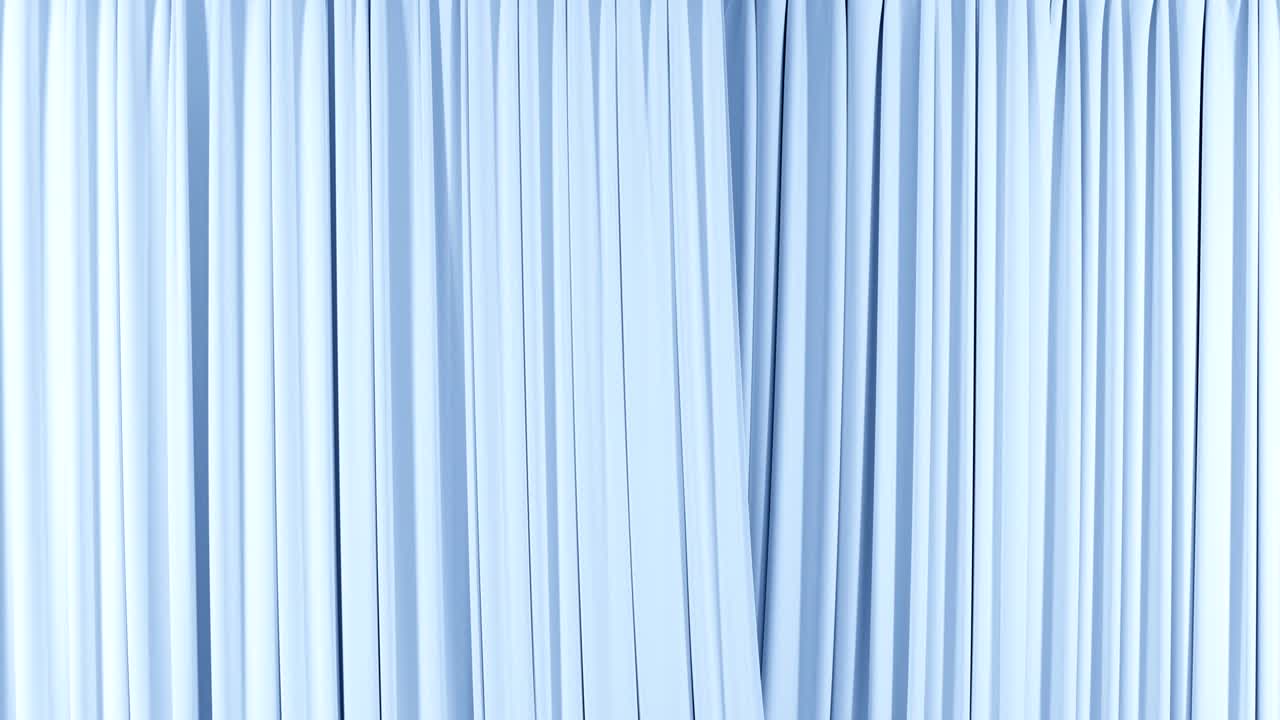 무결한 파란 커튼 개방 및 폐쇄: 추상적인 현실적인 커튼의 아름다운 루프 3d 애니메이션, 녹색 화면과 함께 배경을 드러내는, 전환에 유용합니다.