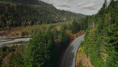 Aerial-shot-of-beautiful-American-road-located-in-washington-state