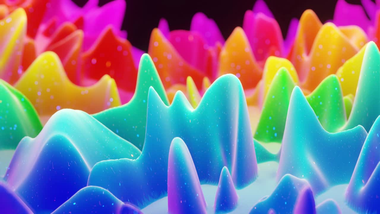 아름답고 추상적인 3d 표면은 반이는 반이고, 어나온 또는 이동된 파동은 루프로 변형됩니다. 무지개 그라디언트, 부드러운 매트 재료, 모피, 달함, 또는 가운 내부 반이는 마말라드.