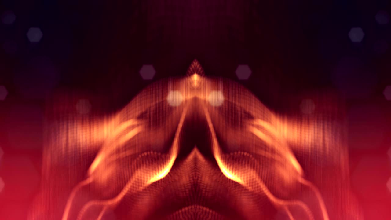 composición dorada compleja con partículas luminosas que forman estructuras onduladas en el aire. animación suave en bucle 4k 3d con partículas de brillo. microworld de ciencia ficción o fondo espacial. 4