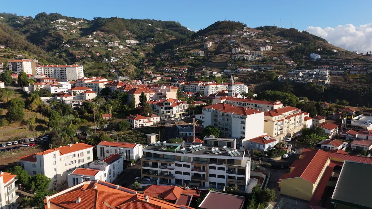Aerial view hillside Canico small city with luxury property, near Funchal in Madeira