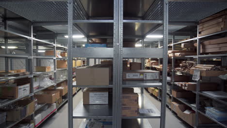 warehouse interior with metal shelving and boxes