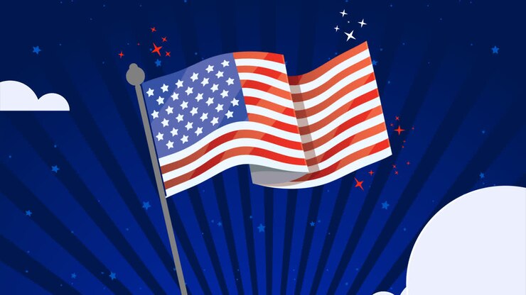 Motion Graphic of American flag waving in the sky