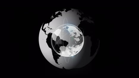animación de un globo pequeño sobre un globo grande sobre un fondo negro