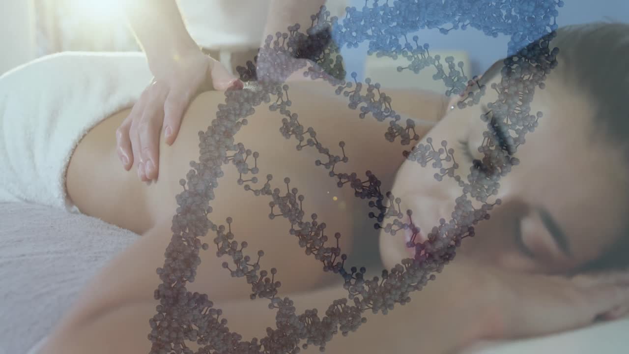 백인 여성 환자와 함께 마사지 치료사에 대한 dna 가닥의 애니메이션