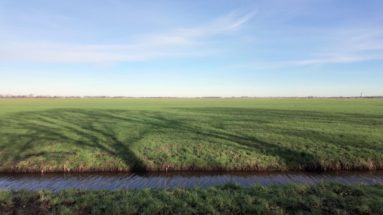 Typical Dutch Landscape With Dikes In The Netherlands