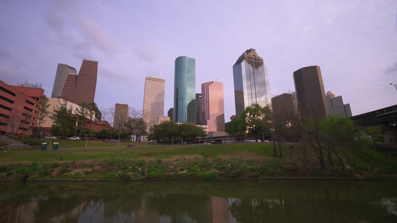 Cloudy Skies Over Downtown Houston – Wide-Angle Cityscape View