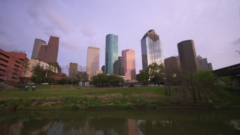 cloudy skies over downtown houston – wide-angle cityscape view