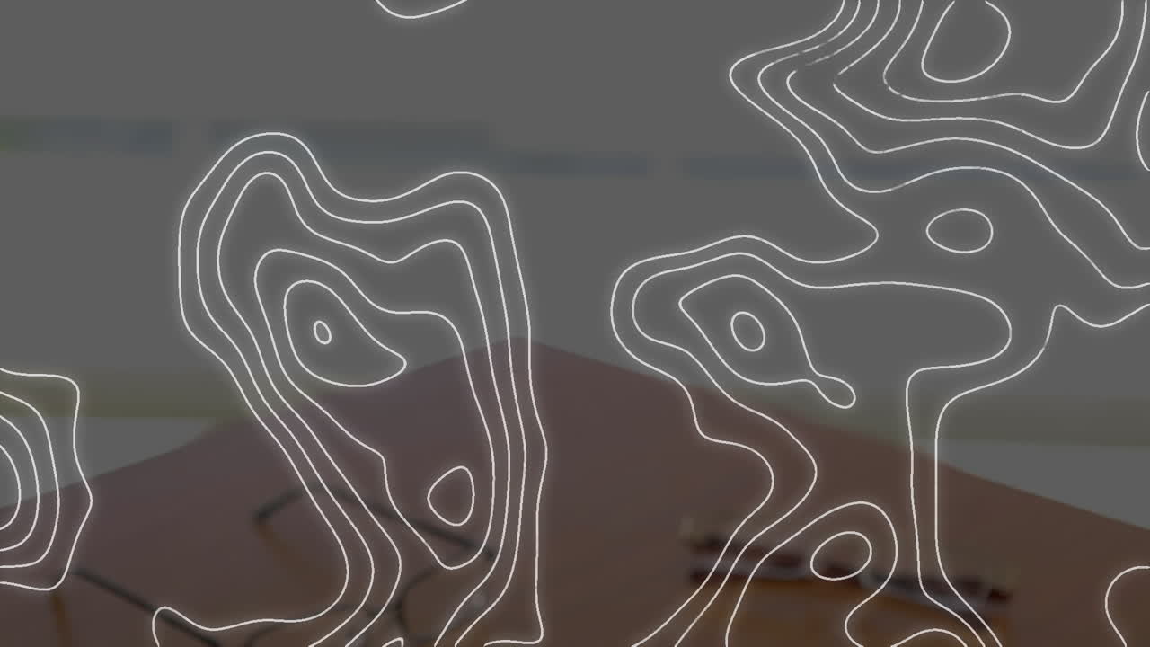 animación de líneas blancas del mapa sobre el apretón de manos del hombre de negocios