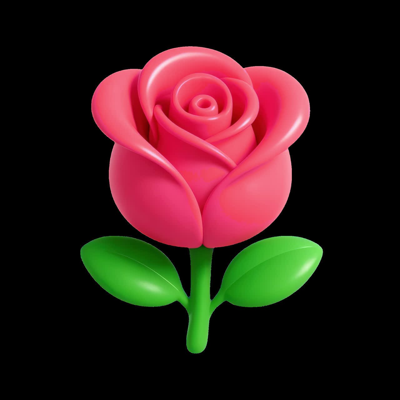 Vibrant 3D rose illustration animation isolated asset, transparent 4K video, alpha channel, ProRes