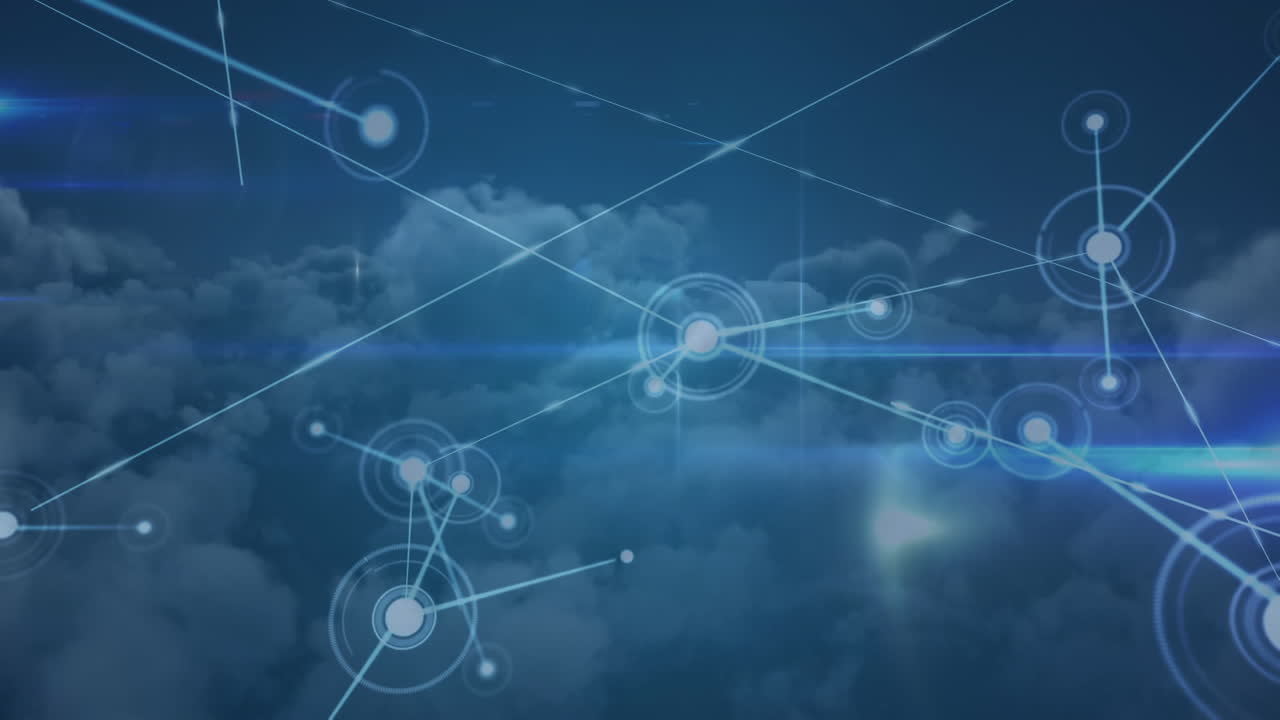 animación de la red de conexiones sobre nubes en segundo plano