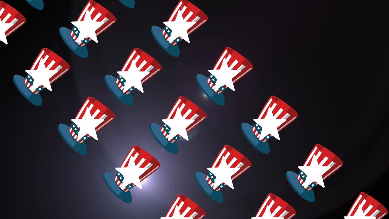 미국 색상 의 모자 와 빛 을 가진 검은색 바탕 의 별 들 의 애니메이션