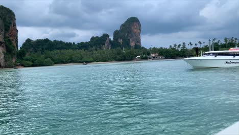 boat trip close to railay in thailand seeing a motor boat