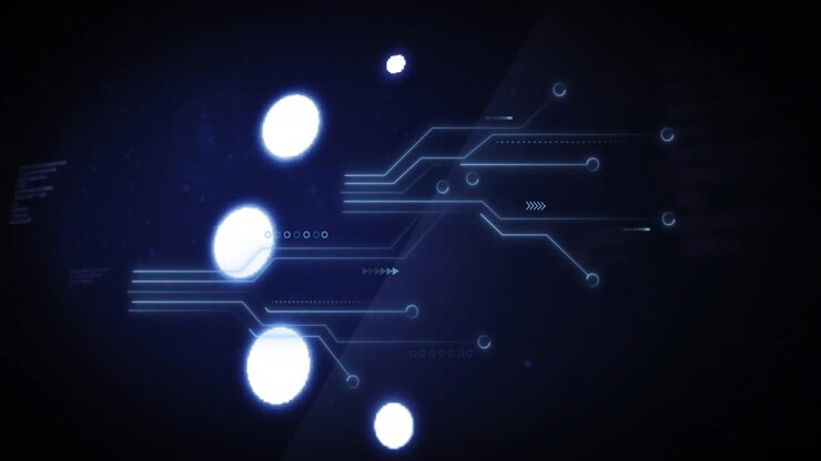 Digital circuit lines and glowing nodes, futuristic technology animation