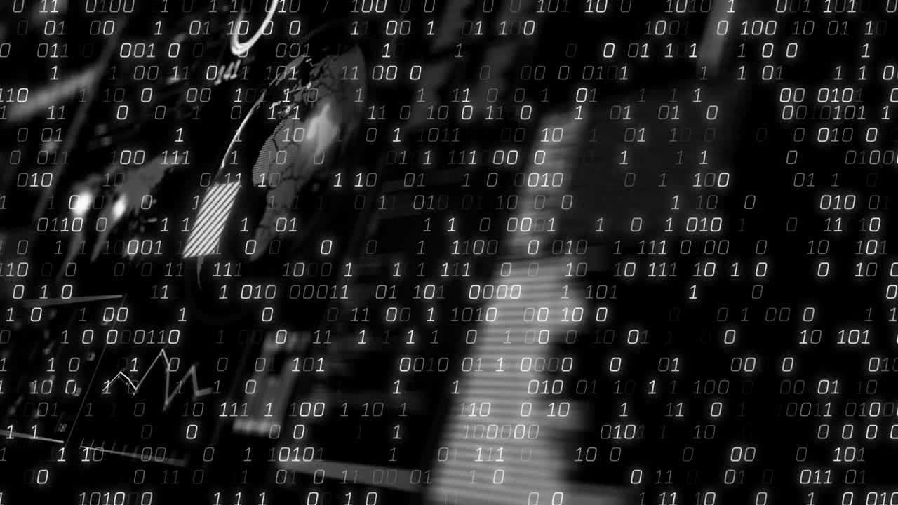 animación del procesamiento de datos sobre un fondo negro