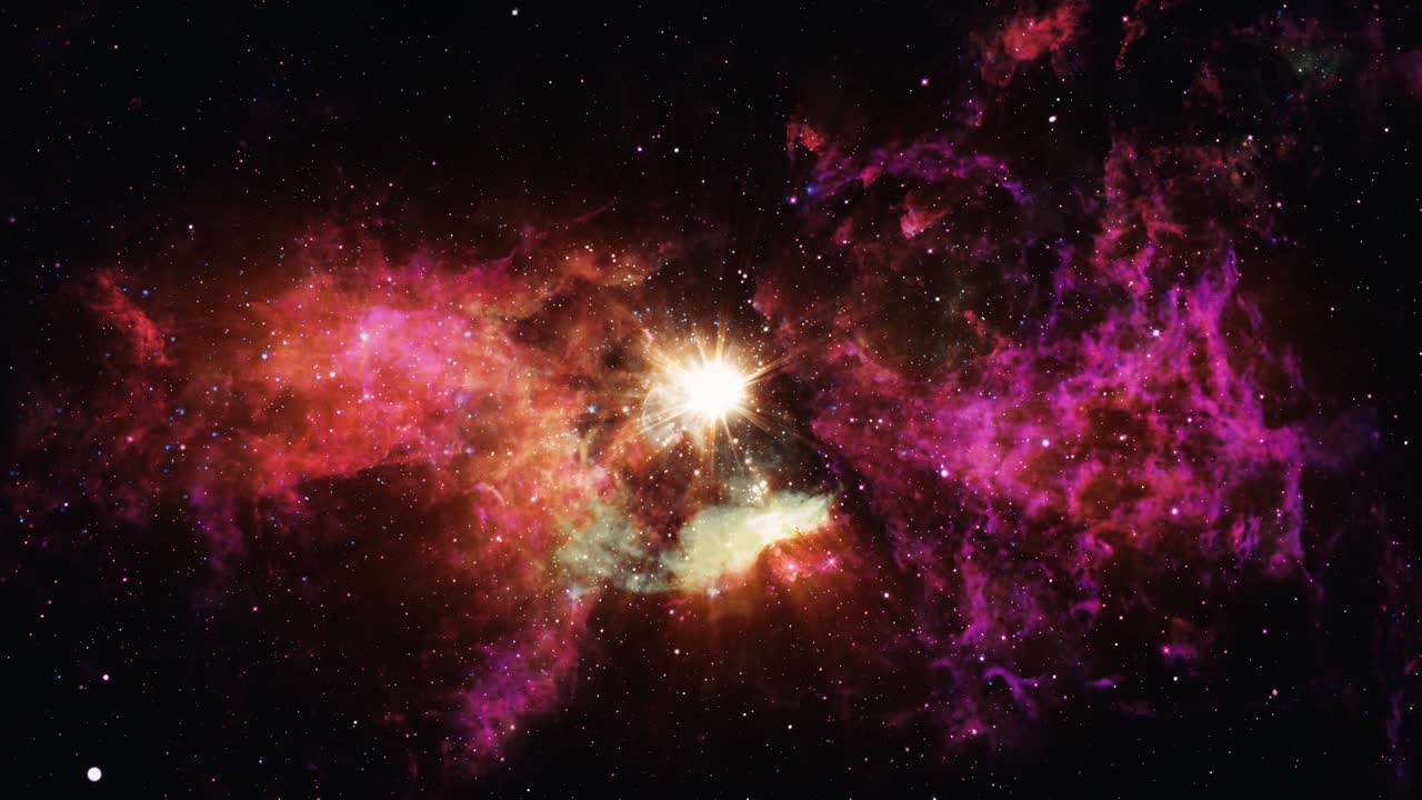 vuelo espacial de bucle sin costuras abstracto en la galaxia del campo estelar con estrella central brillante y giratoria. vuelo 4k 3d a través del campo de estrellas espaciales galaxia del espacio exterior, nebulosa, estrellas con estrellas voladoras como el cielo.