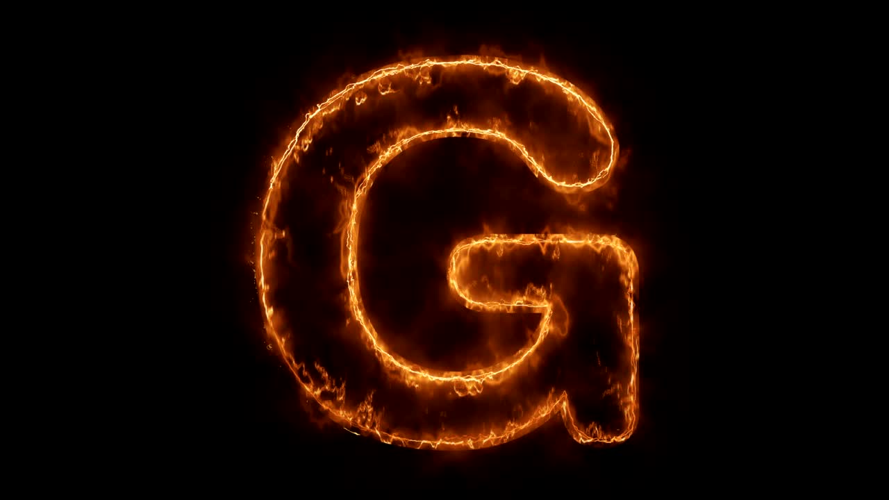 Alphabet G Word Hot Animated Burning Realistic Fire Flame Loop.
