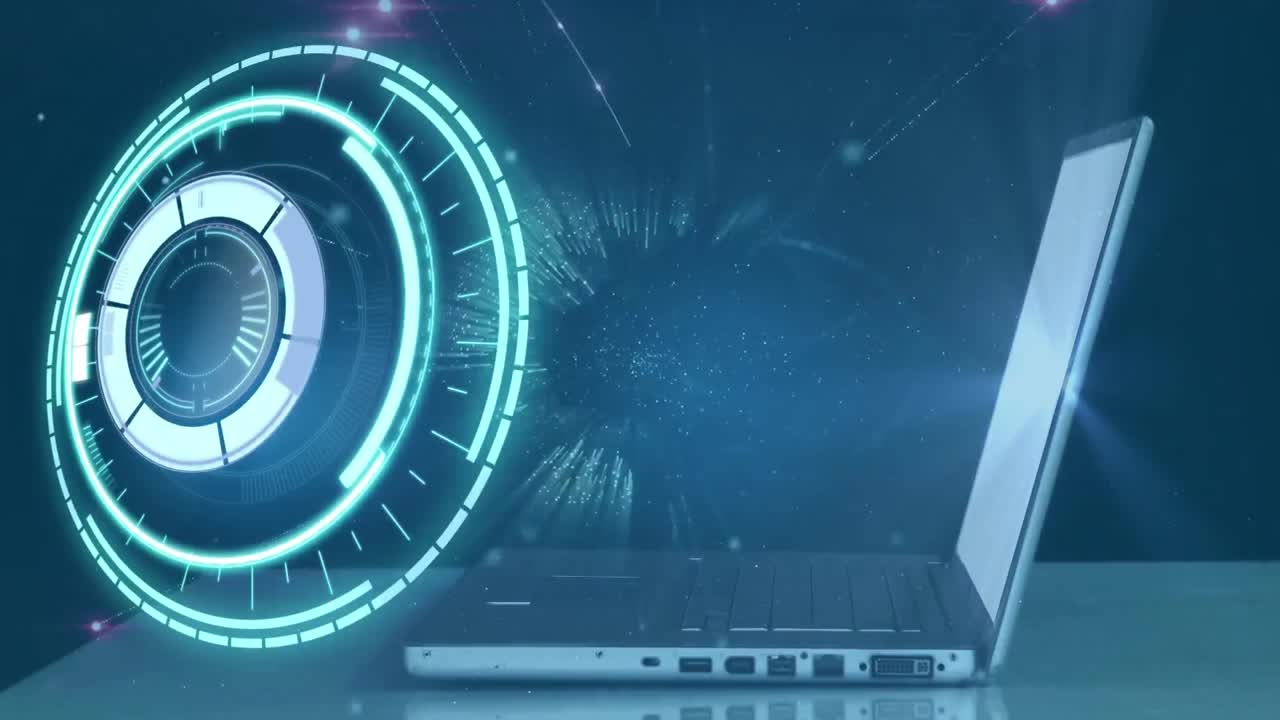 animación del escaneo del alcance a través de la red de conexiones y el portátil