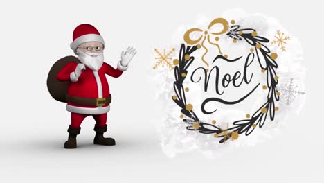 Animation-of-noel-text-over-santa-waving-at-christmas