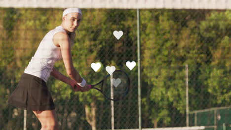 female tennis player standing on court, holding racket, displaying animated speed gauge for sports