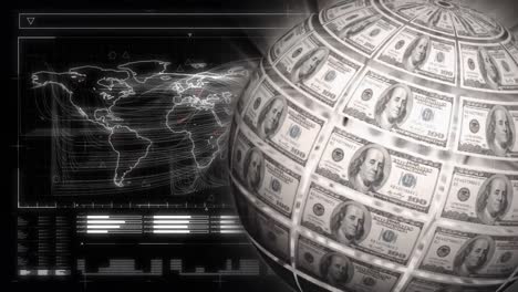 Globe-made-of-dollar-bills-and-world-map