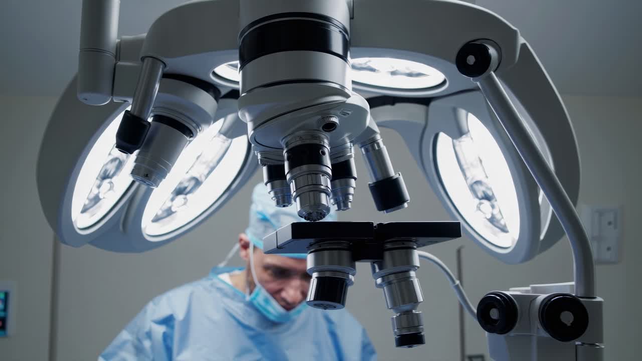 Cirujano usando microscopio en quirófano