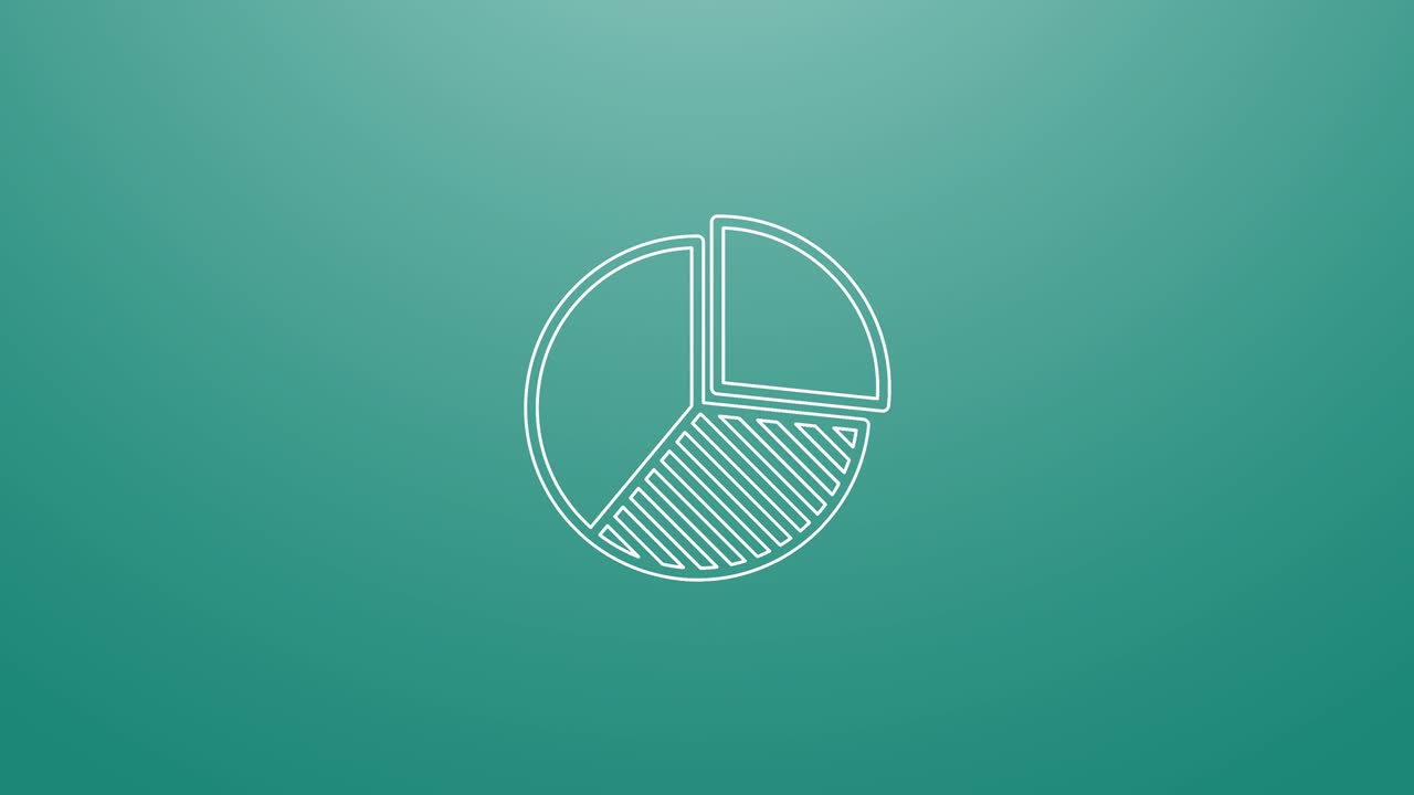 4k animation of Business market pie icon. Particles animate symbol in composition and explosion. Two background version: full color and transparent isolated alpha channel.