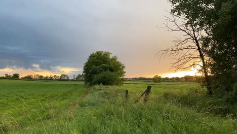 Video-De-Lapso-De-Tiempo,-Naturaleza-Durante-Una-Puesta-De-Sol-De-Verano-En-El-Campo,-Minnesota