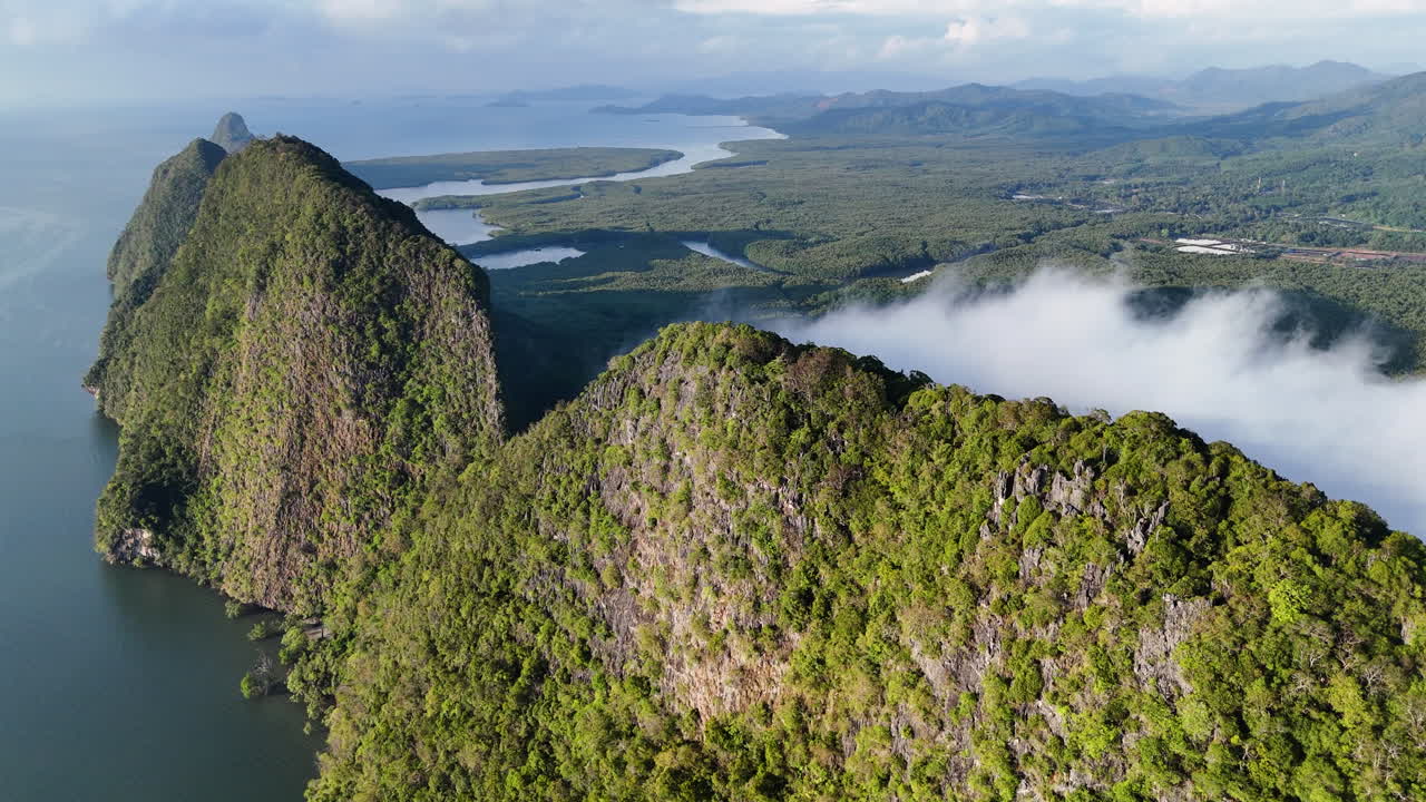 Steep Rock Mountains In James Bond Island, Phang Nga Bay On The Northeast of Phuket. Aerial Drone Shot