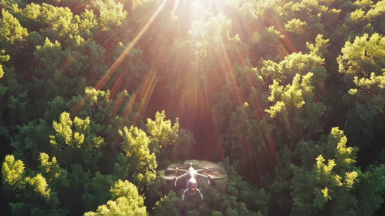 숲 위 를 날아다니는 드론