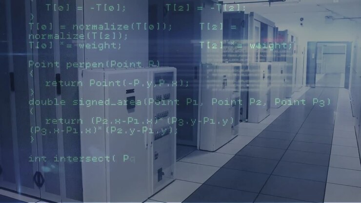 Animation of data processing against computer server room