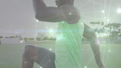 Animation-of-network-of-connections-over-african-american-man-exercising