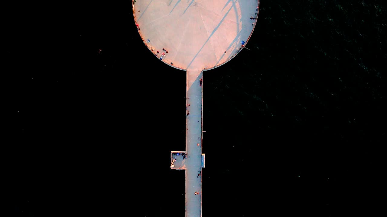 Topdown View Of People At Venice Fishing-Pier in Venice, Los Angeles, California, USA